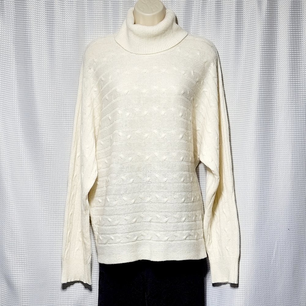 Vintage Bianco & Blu Ivory Merino & Cashmere Sweater Women's (L) Made in Italy